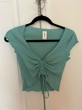 Abound teal ruched V-neck drawstring crop top